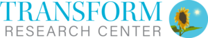 A wordmark containing the words Transform Research Center with a sunflower within a blue circle.